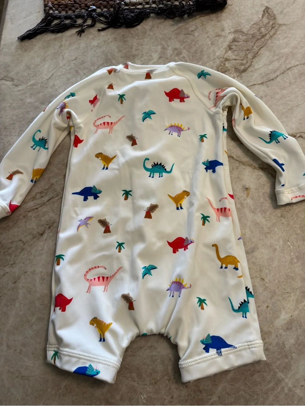 Quince White Kids One-Piece Swimsuit with Multicolor Dino Print